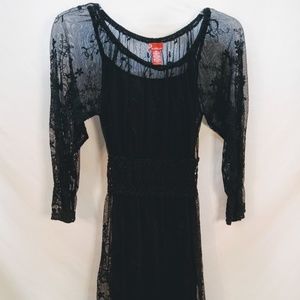 Ultra Pink XS Black Lace Mini Dress Sheer Long Sleeve Juniors Party Goth